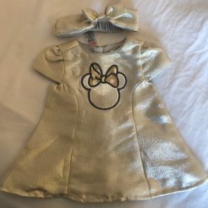 Baby Disney Gold Minnie Dress with headband - like new!